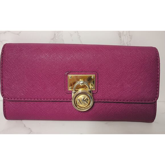 MICHAEL KORS Hamilton Pink Saffiano Wallet - Picture 1 of 7